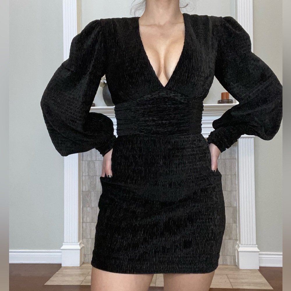 Rebecca Vallance- Black velvet mini dress
